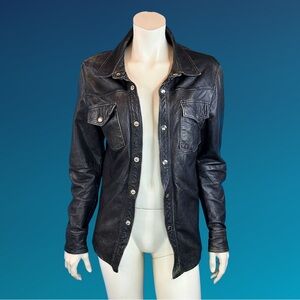 Vintage Black Leather Snap close Rockstar Shirt Jacket / XS